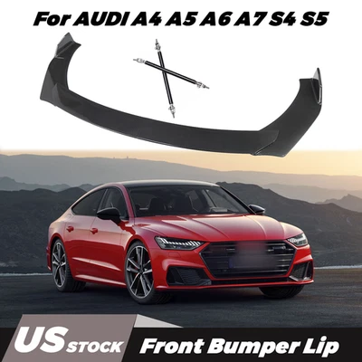 Front Bumper Lip Spoiler Carbon Style w/Strut Rods For AUDI A4 A5 A6 A7 S4 S5 Foto 1 de 4