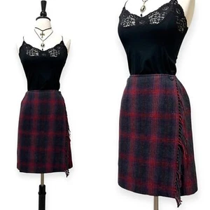 Vintage 90s Talbots Wool Plaid Mini Wrap Skirt Fringe Sz 6 Whimsigoth Y2k Grunge - Bild 1 von 7
