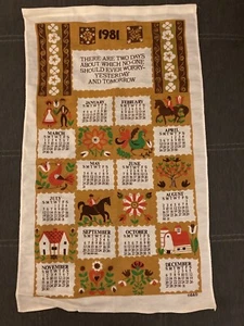 1981 B&D Leinen Hängekalender Küche Geschirrtuch Vintage Stab Tasche - Bild 1 von 10