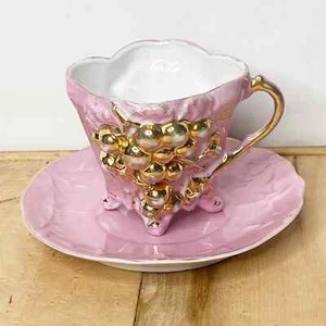 Pink & Gold Lusterware Set of 5 Teacup & Saucer Victorian Luster Raised Grapes - Picture 1 of 18