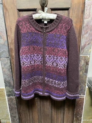 Cárdigan Coldwater Creek Mujer L 14-16 Cremallera Completa Lana de Cordero Pelo de Conejo Púrpura Foto 1 de 4