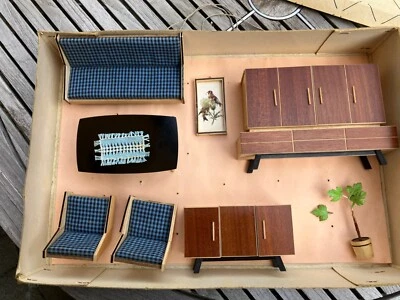 Altes Puppenstuben  Wohnzimmer im original Karton + Zubehör ALTMANN Puppenhaus - Bild 1 von 4