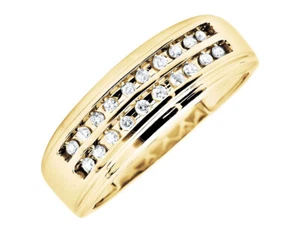 Men's Solid 10K Yellow Gold 2 Rows Round Cut Diamond Wedding Ring Band 0.25ct - Picture 1 of 4