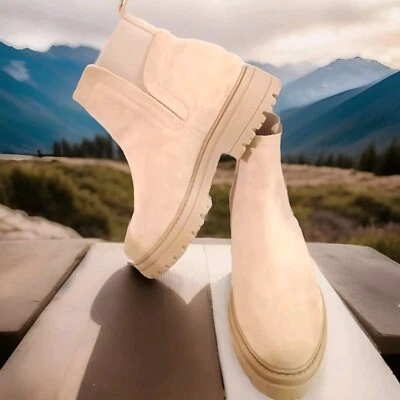 Caja Abierta Nuevo Steve Madden Mara Botín Blanco Beige Gamuza Zapatos Talla Us 9 Foto 1 de 4