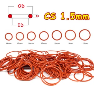 Rot Silikon O-Ringe Dichtungsringe 1.5mm Schnurstärke Dichtring Oring AD 5-46mm - Picture 1 of 10