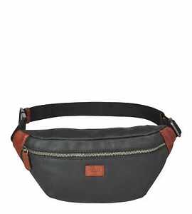 OSPREY LONDON The Grantham Waxed Canvas & Leather Bumbag - Grey Leather Sling...