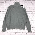 Lovers + Friends Sweater Womens Xxs Gray Arlington Distressed Oversized Rib Knit