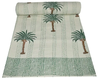 Manta de edredón Kantha de algodón reina india manta de palmera de mano  Foto 1 de 4