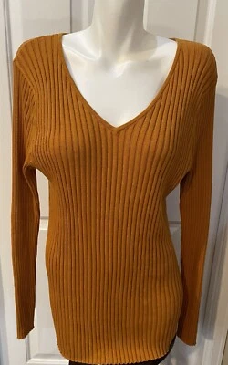 Suéter Jessica London Algodón Acanalado Naranja Cuello en V Manga Larga Mujer 1X Foto 1 de 4