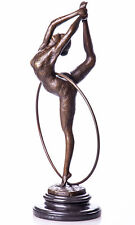 Figura Femenina Antiguo Escultura Anillo Bailarina Firmado Bronce En Mármol