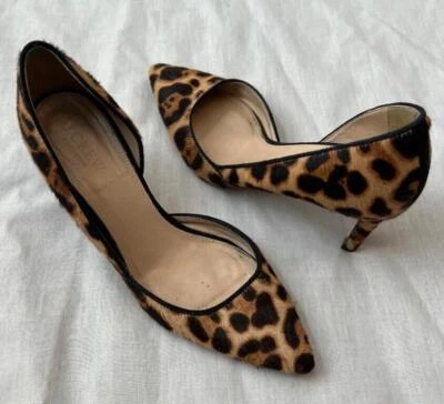 J.CREW sz 6.5 pointed toe leopard print calf hair D'Orsay heels pumps shoes - Image 1 of 3