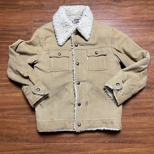 Vtg Levi’s Corduroy Jacket Fleece Sherpa Lined Coat YOUTH 14 Tan Button USA 70s - Picture 1 of 16