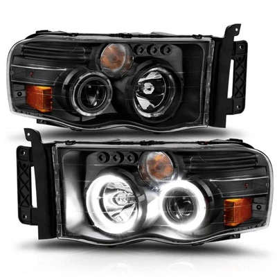 ANZO For Dodge Ram 1500 2002-2005 Projector Headlights w/ Halo Black Clear Amber Foto 1 de 4