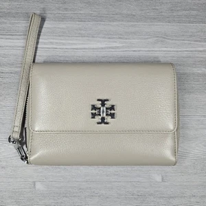 Tory Burch Geldbörse Kalbsleder Pebbled Grau Drehklappenverschluss Echtleder - Bild 1 von 13