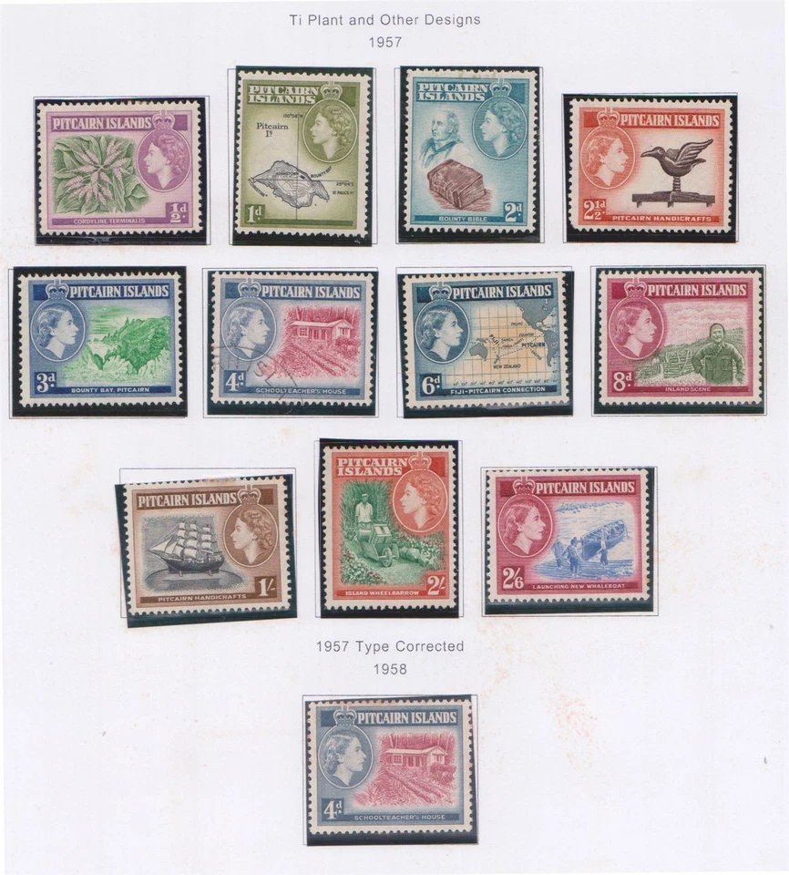 (F328-6) 1957 Islas Pitcairn Juego de 12 sellos QEII 1/2d a 2/6d MH (F) (NP45) Foto 1 de 1