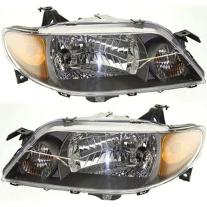Halogen Headlight Set For 2001-2003 Mazda Protege w/ Metal Coat Bezel/Bulbs Pair - Picture 1 of 12