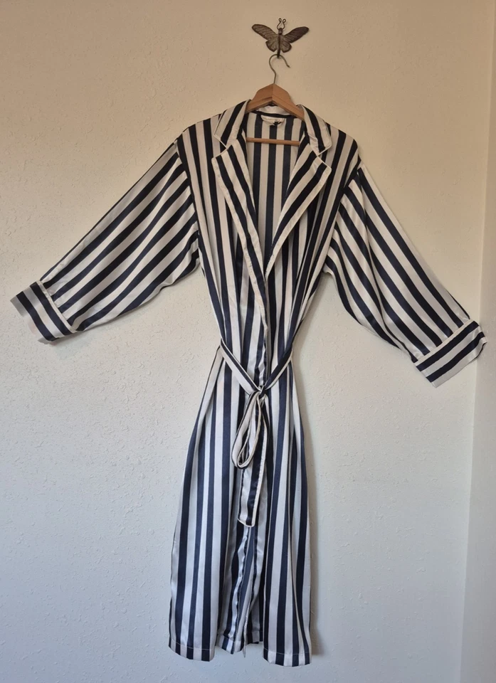 Victoria's Secet Maxi Robe Vintage 1990s Blue and White Stripes with Belt Large - Image 1 of 4