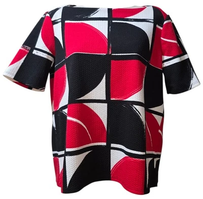 Top texturizado Chico's Illustrated Spheres talla 0 negro rojo blanco ¡NUEVO CON ETIQUETAS! Foto 1 de 4