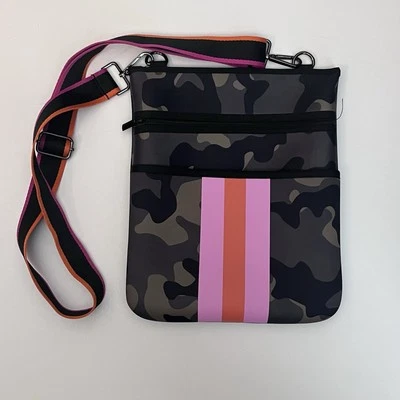 Neoprene Multi Pocket Crossbody Bag Camo Green Pink Orange Stripe - Изображение 1 из 4