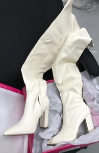 Shoedazzle Thigh High Boots Tayson High Heeled Bone Color  Sz 10 NEW - Picture 1 of 8