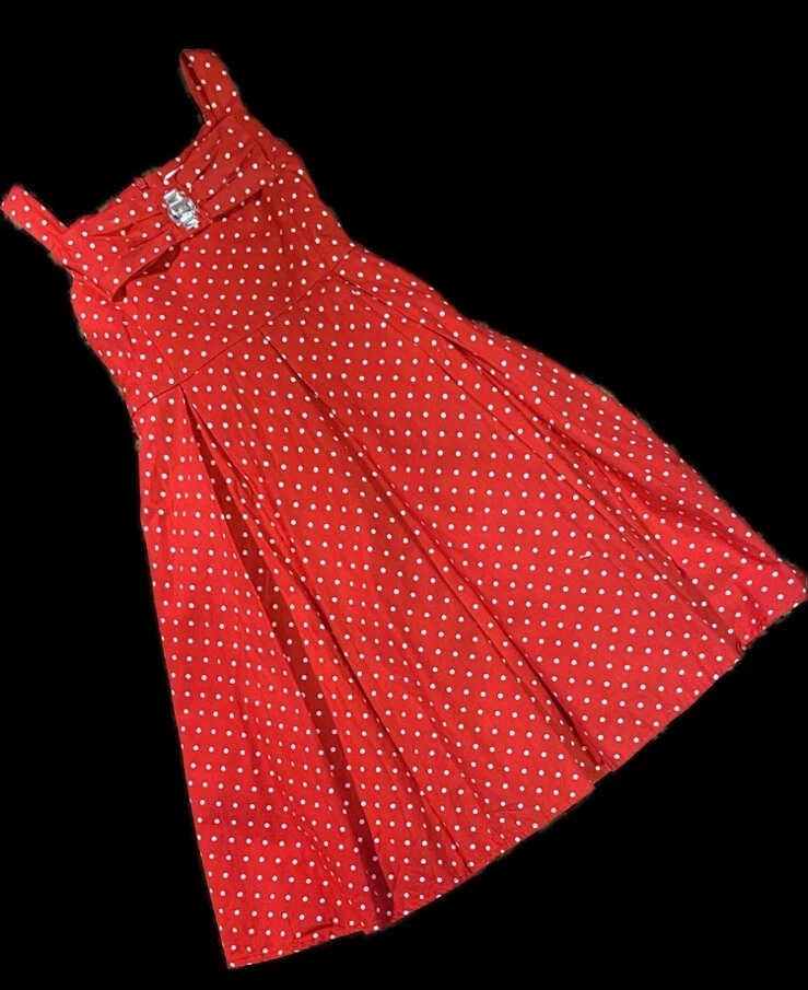 POLLY & FRIENDS SZ7 GIRLS SWEET RED TULLE DRESS W/WHITE POLKA DOTS & BIG 🎀W/GEM - Image 1 of 4