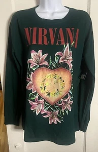 NIRVANA Heart-Shaped Box - Long-sleeve shirt Green Juniors Size 18-20 Oversized - Picture 1 of 4
