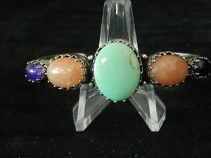 Hermosa pulsera con incrustaciones de ágata verde y naranja de plata de ley #G14 - Imagen 1 de 7