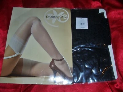 Edle Darjeeling Nylonstrümpfe Straps Strümpfe m. Spitze Gr. 1 schwarz 15 den OVP - Bild 1 von 2