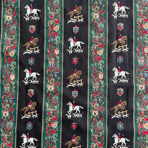 Vintage Cranston Equestrian Hunting Family Crest Horses Fabric Black over 2 yds - Picture 1 of 5