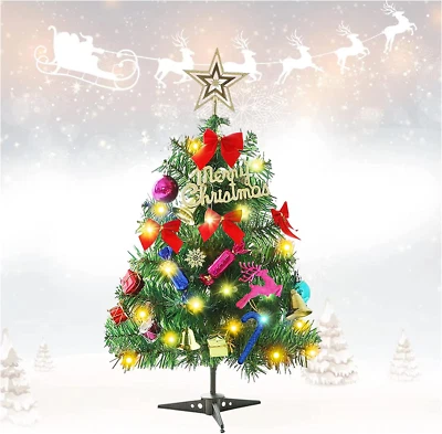 DREAM-HOMELIVING Desktop Mini Small Xmas Christmas Tree with LED Light Home Party Decor DIY