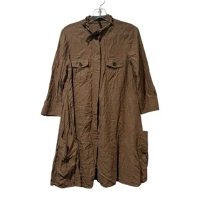 BCBG Max Azria M Emilee Shirt Dress Birch A-Line Tunic Brown Button Down Cotton - Picture 1 of 6