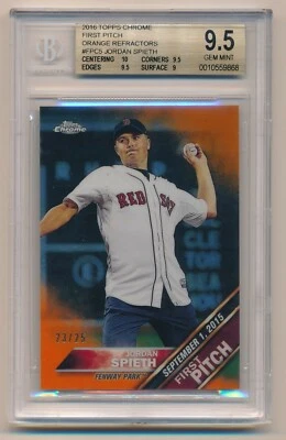 2016 Topps Chrome First Pitch Jordan Spieth Orange Refractor BGS 9.5 Gem 23/25 - Image 1 of 2