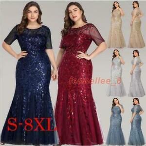 Women's Gorgeous Sequin Mesh Evening Wedding Party Prom Fistail Dress Plus Size