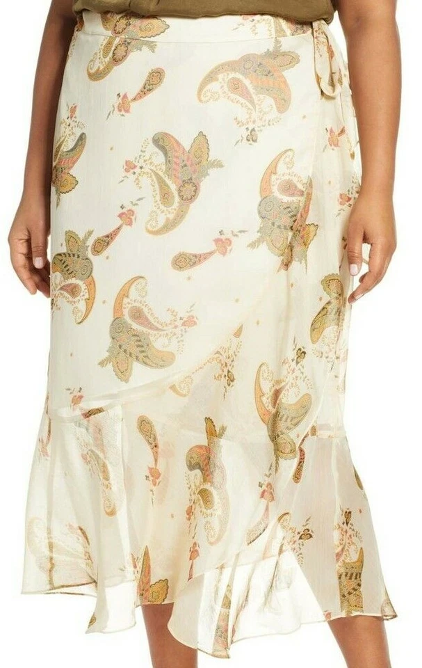 Falda Midi Vince Camuto Volantes Talla 18W Arena Natural Paisley Spice Nueva con Etiquetas $109 Foto 1 de 4