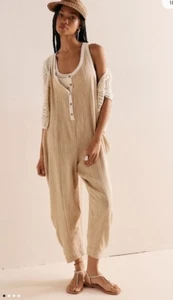 Free People Coastal Cruisin Jumpsuit Cotton Beige One-Piece Size Small - Picture 1 of 10