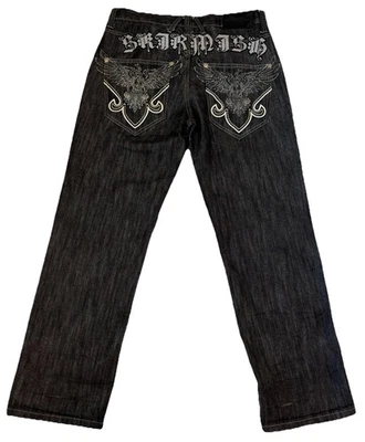 Pantalones de mezclilla Delf Trading Imperious para hombre negros 36x34 Y2K bordados holgados grunge skate Foto 1 de 4