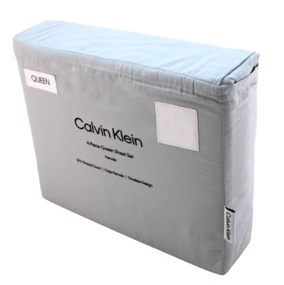 CALVIN KLEIN Queen Size Gris 4 piezas Juego de sábanas percal de 270 hilos All-Cotton Foto 1 de 4