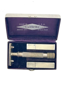 Vintage 1913 Gillette Single Ring Old Type Safety Razor Set In Metal Case - Picture 1 of 15