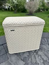 Vintage MCM Redmon Woven Wicker Laundry Clothes Hamper Basket White 20x20x11”