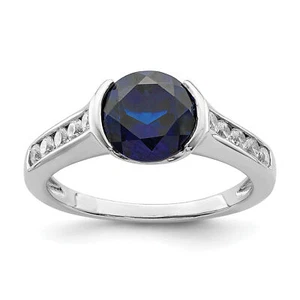 Silver Synthetic Blue Sapphire and CZ Bezel Ring QR6349 - Bild 1 von 6