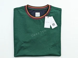 Paul Smith Men's T-shirt -BNWT Mainline Artist Stripe Tape Collar Green - Picture 1 of 8