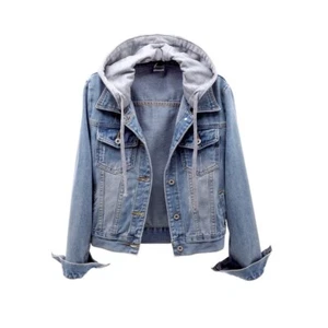 Lady Denim Jacket Coat Hooded Tops Hoodies Jeans Casual Long Sleeve Blue Classic - Picture 1 of 14