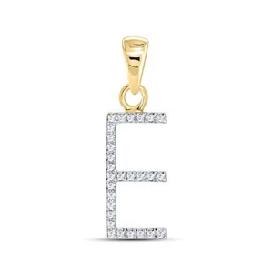 Real 10K Yellow Gold 0.08 CTW Natural Diamonds Letter Initial E Pendant - Picture 1 of 7