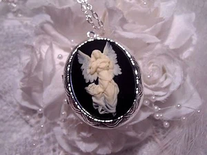 GUARDIAN ANGEL Cameo PHOTO SILVER Box Necklace Locket PILL BOX CHURCH KEEPSAKE - Picture 1 of 7