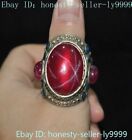 1.4"Chinese Tibetan silver inlay red Gem Jewelry Ornaments Ring Statue