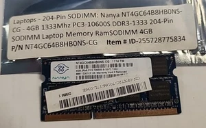 Nanya  4GB  Laptop Memory Module  P/N: NT4GC64B8HB0NS-CG  for sale. - Picture 1 of 2