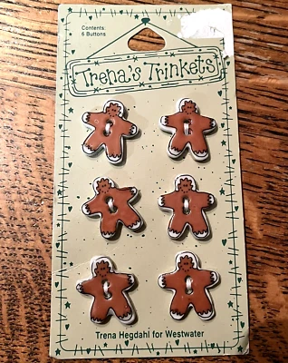 Vtg Buttons Gingerbread Men Trena's Trinkets Christmas Ceramic 1996 Craft Sewing - Image 1 of 4