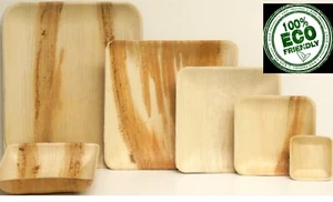 Green Disposable Palm Leaf Plates Square Wooden Biodegradable Eco friendly - Picture 1 of 6