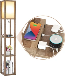 Modern LED Shelf Floor Lamp with Wireless Charger & 2 Fast Charging USB Ports - Picture 1 of 10