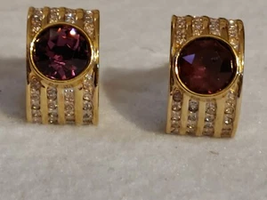 Super Cute ( Joan Rivers ) Clip on Earrings Vtg And Beautiful Purple Faux Stone - Picture 1 of 12